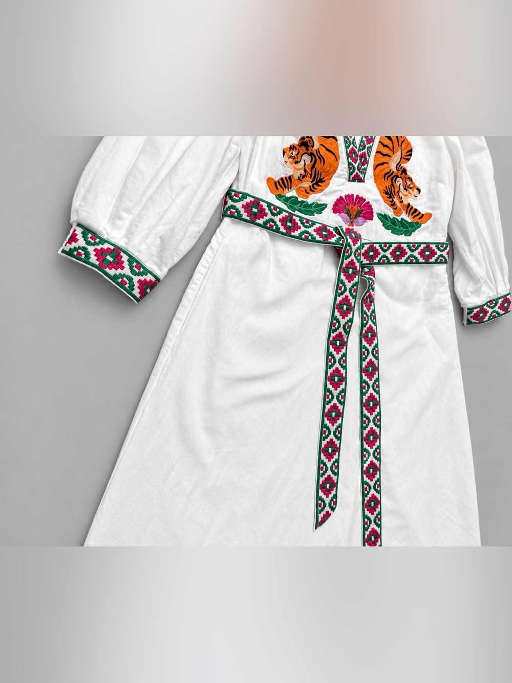 Boden Octavia Tiger Embroidery Linen Blend Maxi Dress Size 10 White - Picture 5 of 16